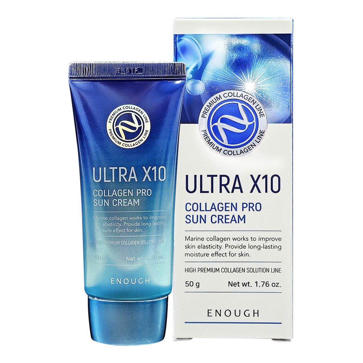 в наличии  Enough Увлажняющий солнцезащитный крем для лица с коллагеном / Ultra X10 Collagen Sun Cream SPF 50 Pa+++, 50 г