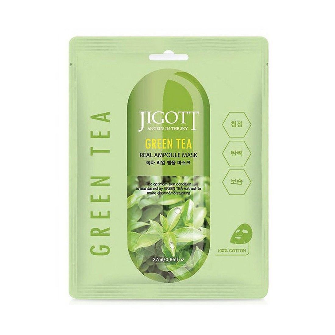 орг 10%Jigott Ампульная тканевая маска с экстрактом зелёного чая, 27 мл