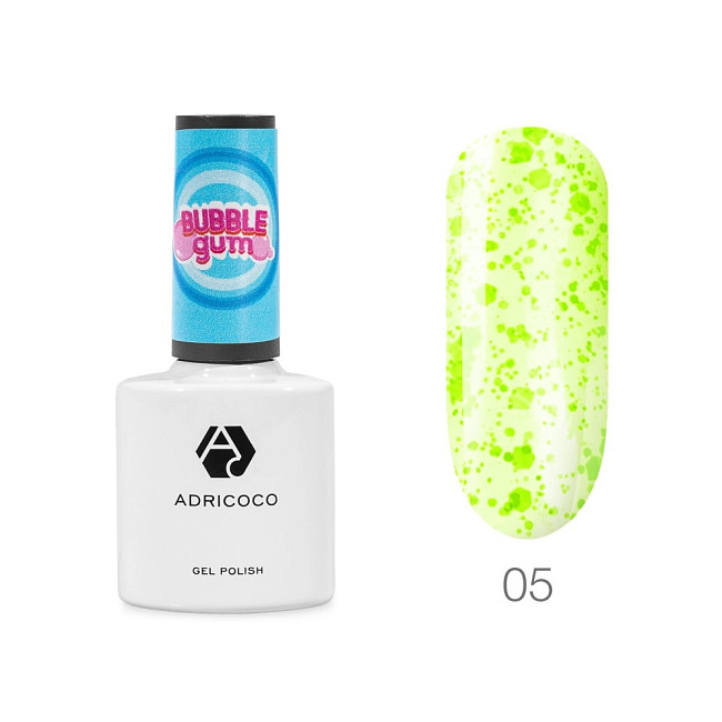 ADRICOCO Гель-лак для ногтей с цветной неоновой слюдой / Bubble Gum №05, кислотный лимон, 8 мл