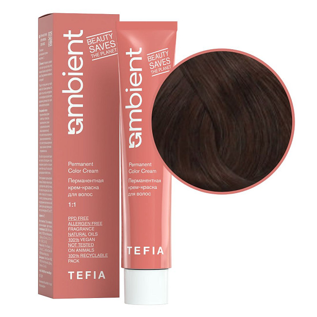 TEFIA  Ambient 6.877 Перманентная крем-краска для волос / Темный блондин интенсивный коричнево-фиолетовый, 60 мл