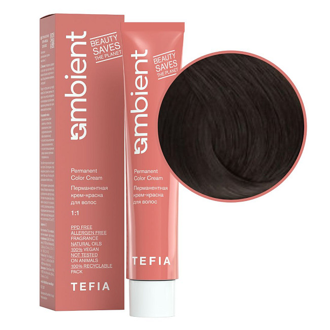 TEFIA  Ambient 5.00 Перманентная крем-краска для волос / Светлый брюнет интенсивный натуральный, 60 мл