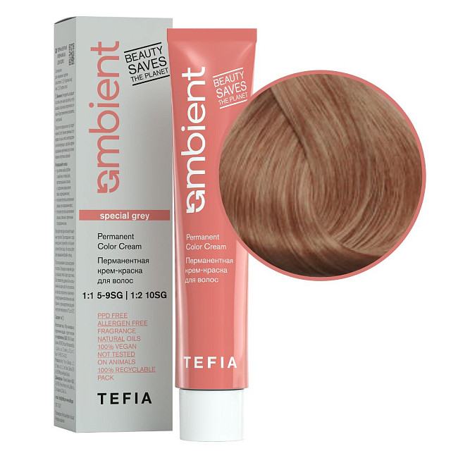 TEFIA  Ambient 9.830 Перманентная крем-краска для волос / Очень светлый блондин коричнево-золотистый для седых волос, 60 мл