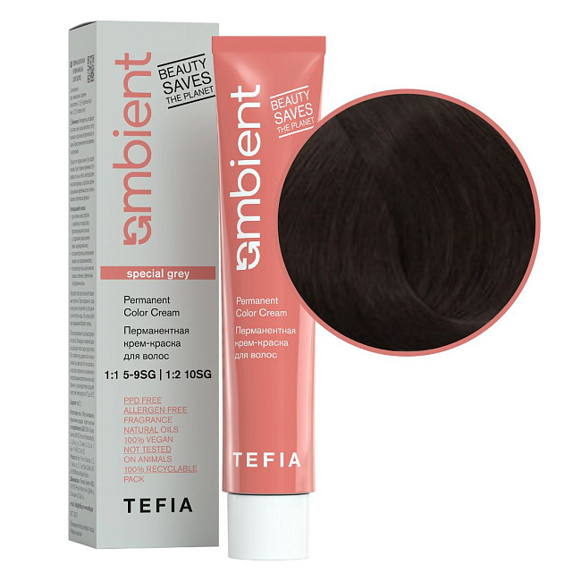 TEFIA  Ambient 5.810 Перманентная крем-краска для волос / Светлый брюнет коричнево-пепельный для седых волос, 60 мл