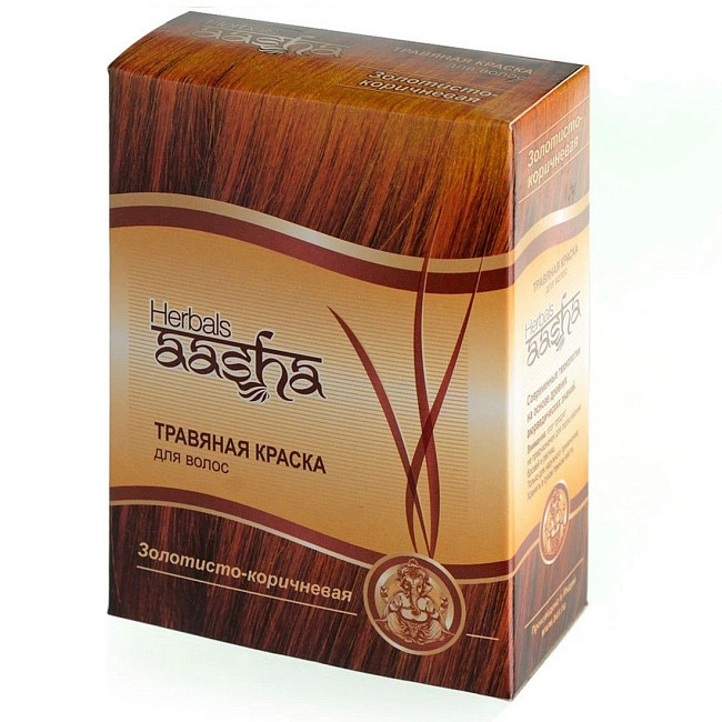 Aasha Herbals Травяная краска для волос на основе индийской хны, золотисто-коричневый