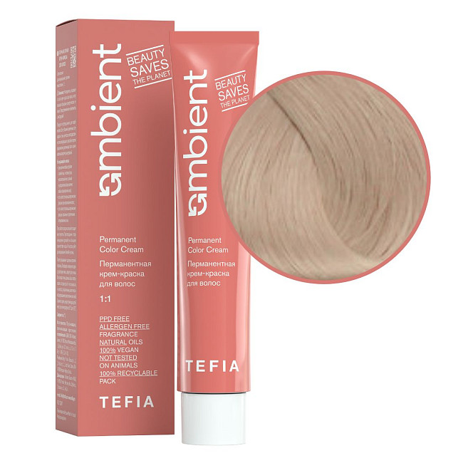 TEFIA  Ambient 10.13 Перманентная крем-краска для волос / Экстра светлый блондин пепельно-золотистый, 60 мл