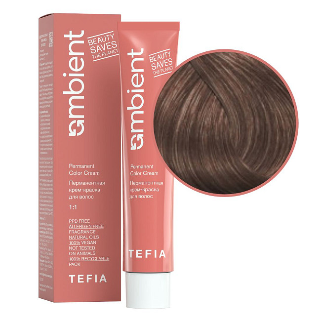 TEFIA  Ambient 8.16 Перманентная крем-краска для волос / Светлый блондин пепельно-махагоновый, 60 мл