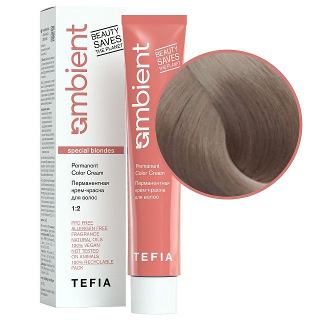 TEFIA  Ambient 1018 Перманентная крем-краска для волос / Специальный блондин пепельно-коричневый, 60 мл