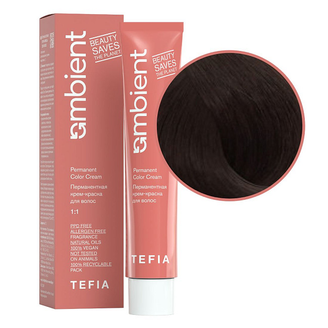 TEFIA  Ambient 4.86 Перманентная крем-краска для волос / Брюнет коричнево-махагоновый, 60 мл